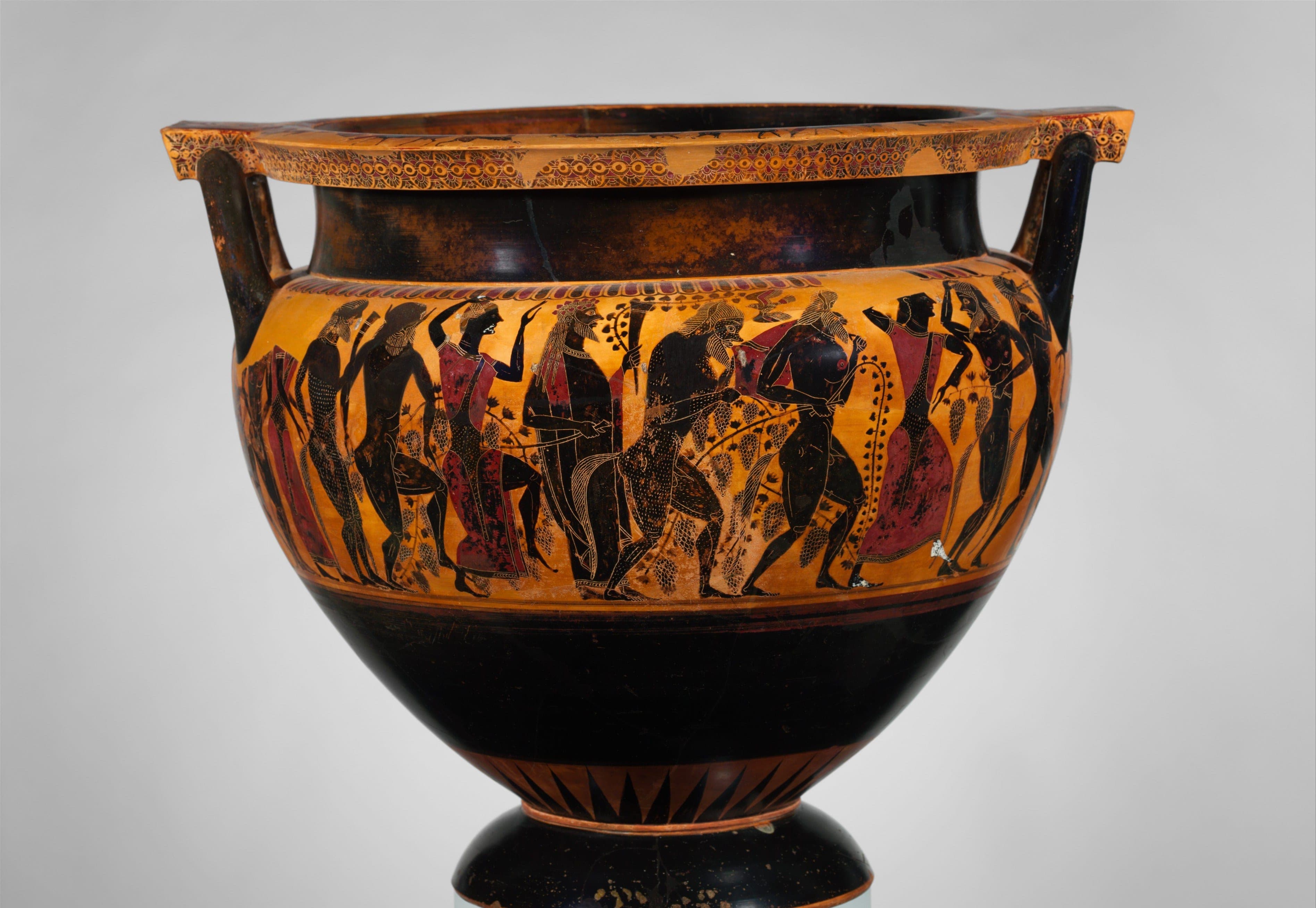 The Black-Figure Krater — Older, darker, sterner — the column-krater of Lydos, from the black-figure dawn.