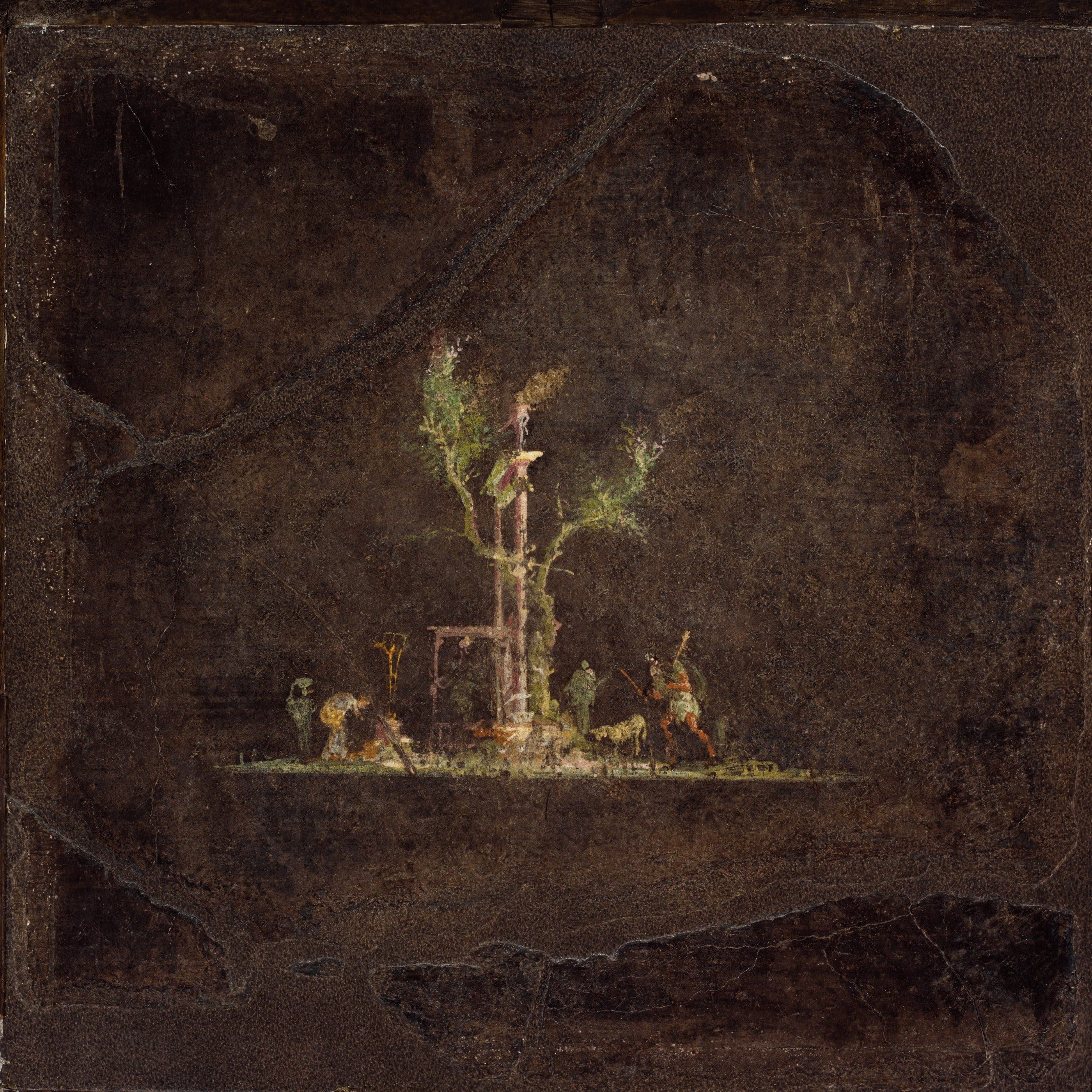 Landscape on Black Ground — A sacred landscape floating on pure black — the most modern-looking wall in antiquity.