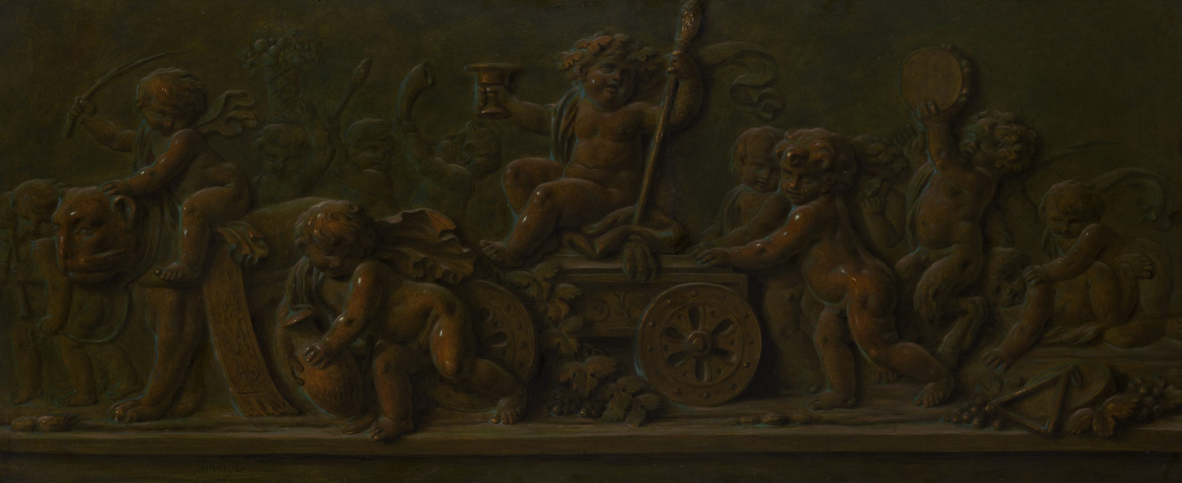 The Triumph of Bacchus — The god’s procession, painted in grisaille to look like carved stone.